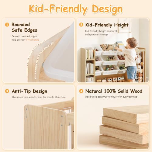 3-in-1 Montessori Toy Organizer with Bookshelf, 9 Clear Bin & Plush Storage - Image 7