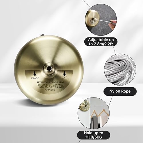 Retractable Clothesline,Stainless Steel Clothing Line Dryer with 9.2FT Nylon String for Shower Room Bathroom Laundry (Bronze) - Image 2