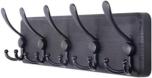 SKOLOO Rustic Wall Mounted Coat Rack: 16" Stud Spacing, Pine Real Wood Plank Wall Coat Rack with 5 Triple Hooks, Farmhouse Coat Hanger Wall Mount for Hanging Backpack Jacket Coat Hat by SKOLOO