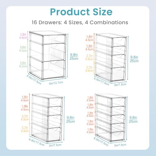 Vtopmart 4 Set Acrylic Desk Organizer with 16 Drawers for Office, Makeup - Image 2