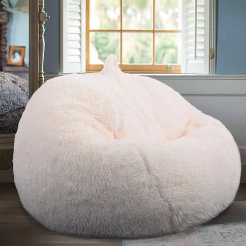 Fluffy Stuffed Animal Storage Bean Bag Chair Cover (No Filler), Faux Fur Comfy Bean Bag Cover for Organizing Plush Toys or Textile, for Adults Teens Kids Girls, Beige by Unknown