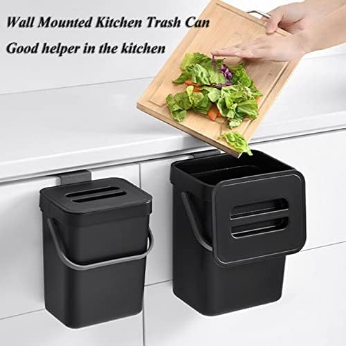 Small Trash Can with Lid Mini Kitchen Hanging Trash Can Tightly Sealed Odor Free, Small Countertop Compost Bin for Scraps from Daily Cooking, Mountable Trash Bin for Kitchen Counter, 5L/1.3 Black - Image 2