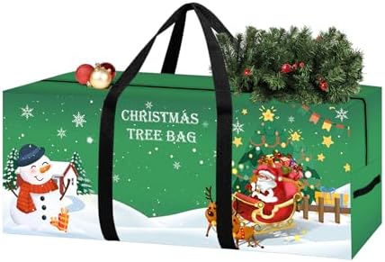 Christmas Tree Storage Bag 7.5 Ft Large Christmas Tree Bag with Reinforced Handles & Dual Zippers Wide Opening, Heavy Duty Oxford Fabric Xmas Ornament Storage Box Protects From Moisture, Dust (Green) by Rokkibom