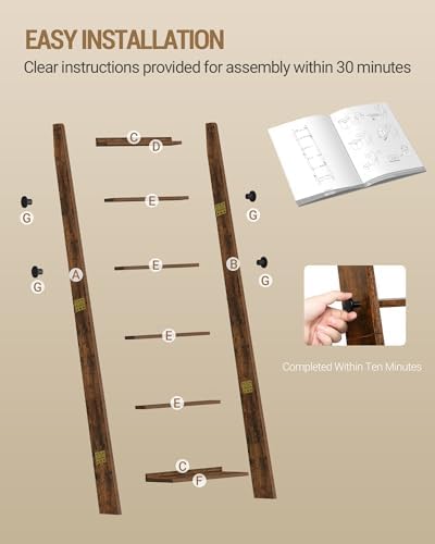 Hzuaneri Blanket Ladder, Decorative Quilt Rack with 4 Removable Hooks - Image 7