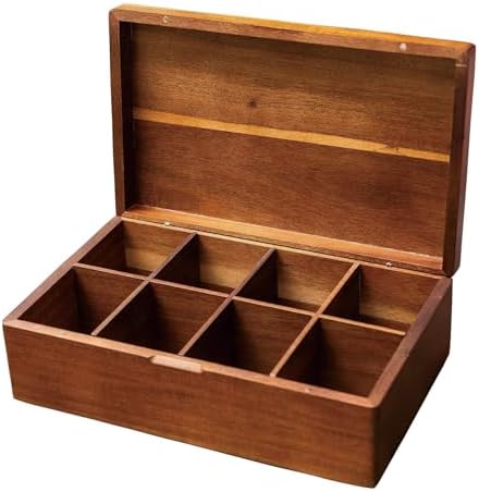 12.2'' Tea Packet Storage Box, Wooden Tea Bag Organizer, 8-Compartment Tea Holder with Rustic Design, Perfect for Kitchen or Office Use by Heoclao