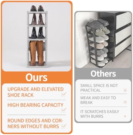 5 Tiers Vertical Shoe Rack for Closet Narrow Shoe Holder Storage Organizer, Plastic Free Standing Shoe Rack Shelf for Entryway Stackable Stability DIY, Grey - Image 6