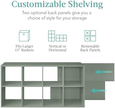 Best Choice Products Kids Bookcase 8-Cube Storage Organizer, 13.5in Shelf Opening, Bookshelf, Toy Storage, Customizable w/ 3 Removable Back Panels – Sage - Image 3