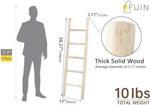 FUIN Blanket Ladder, 57in Rustic Wood Decor Rack, Fully Assembled, Natural - Image 5