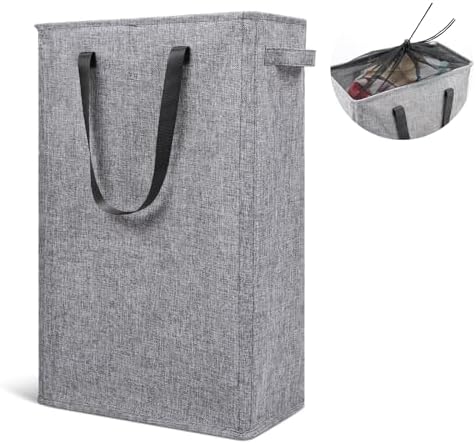 Odonata Slim Laundry Hamper Handles Collapsible Laundry Basket Thin Dirty Clothes Basket Narrow Laundry Bag Foldable Dirty Hamper 45L (Heather Grey) by Odonata