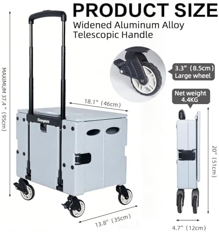 Collapsible Rolling Crate, Folding Utility Cart with 2 Lockable 360° Swivel Wheels & Lid, Portable Shopping Trolley for Grocery, Camping, Teacher, Office - Image 6