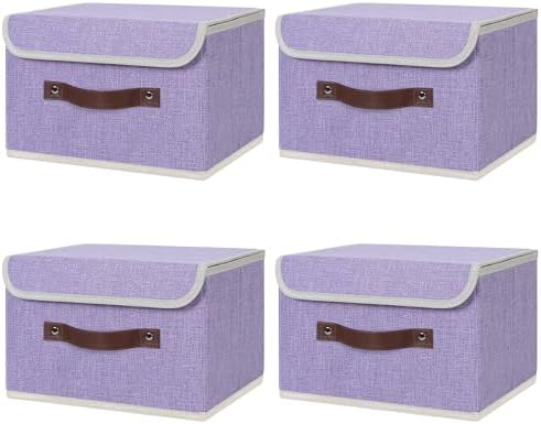 ANMINY Fabric Storage Box Bins with Lids, Purple, 13"x9"x7.9", 4 Pack by ANMINY