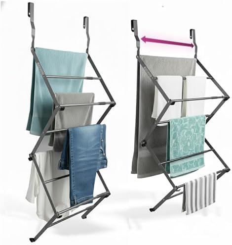 BLACK+DECKER Over The Door Expandable Telescopic Drying Rack, Clothes Organizer, Towel Hanger, Laundry, Collapsible, Gray by Unknown