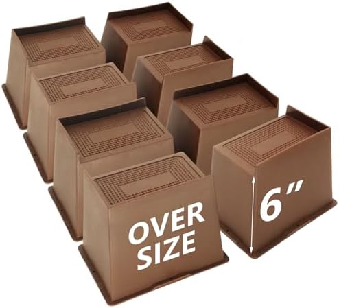 8 Pack Dark Brown Bed Risers 6 inch Heavy Duty, Furniture Risers by HANIHUA