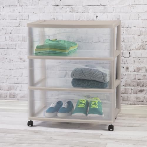 Sterilite Wide 3-Drawer Cart with Wheels for Bedroom and Dresser, Grey - Image 2