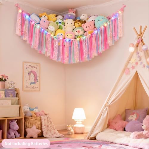 FIOBEE Stuffed Animals Net LED Light Toy Hammock for Kids Bedroom Storage - Image 5