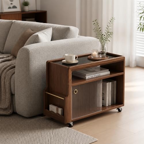 Black Walnut Side Table with Storage, Narrow End Table with Magazine Rack - Image 3