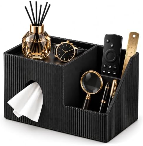 GORESE Square Tissue Box Cover with Storage Tray, Leather Tissue Box Holder by GORESE