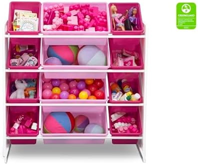Delta Children Kids Toy Storage Organizer with 12 Plastic Bins - Greenguard Gold Certified, White/Pink - Image 5