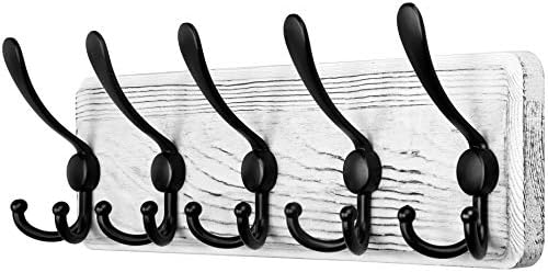 SKOLOO Rustic Wall Mounted Coat Rack: 16" Stud Spacing, Pine Real Wood Plank Wall Coat Rack with 5 Triple Hooks, Farmhouse Coat Hanger Wall Mount for Hanging Backpack Jacket Coat Hat by SKOLOO