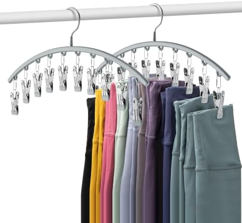 Volnamal Legging Organizer for Closet, Metal Yoga Pants Hanger w/Rubber Coated 2 Pack w/10 Clips Hold 20 Leggings, Hangers Space Saving Hanging Closet Organizer for Closet Organizers and Storage-Grey by Volnamal