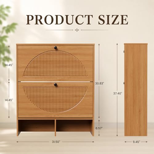 Shoe Cabinet with 2 Flip Drawers, Narrow Shoe Storage Cabinet for Entryway - Image 2