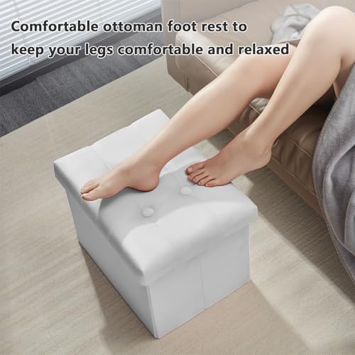 AmasSmile Ottoman with Storage,17" Folding Velvet Foot Rest Chest,White - Image 4
