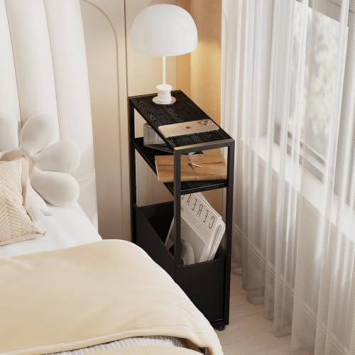 Leomonio Narrow Side Table, Slim Side Table with Magazine Rack, Bathroom Table for Small Spaces, Narrow Bedside Table for Living Room, Bedroom - Image 4