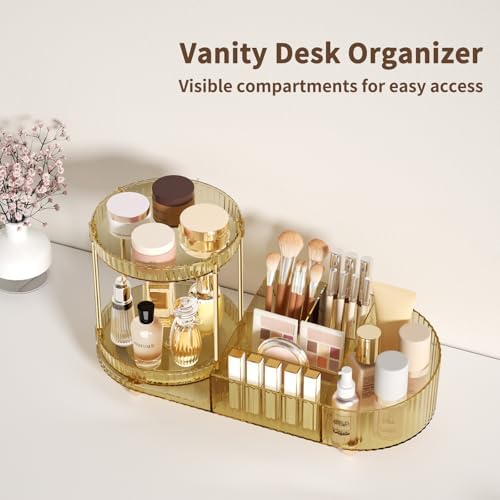 Rotating Makeup Organizer for Vanity, 2 Perfume Trays with 5 Compartments Cosmetic & Skincare Storage, Space Saving Beauty Organizers, Multi-Purpose Countertop Organizers for Bathroom, Desktop, Pantry - Image 5