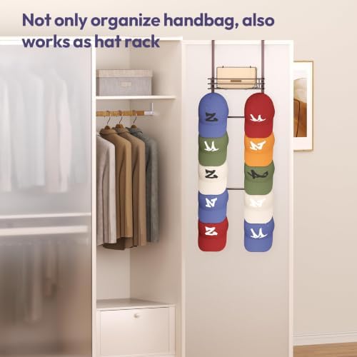 SWTYMIKI Over the Door Purse Organizer - Wall Mounted Handbag Organizer with 10 Hooks and Metal Basket, Hanging Purse Storage Rack Holds up to 10 Bags, Bag Rack Can Use As 1/2 Part, for Door, Closet - Image 6