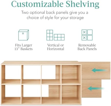 Best Choice Products 8-Cube Storage Organizer, 13.5in Shelf Opening, Bookcase, Display Shelf, Customizable w/ 2 Removable Back Panels – Light Oak - Image 3
