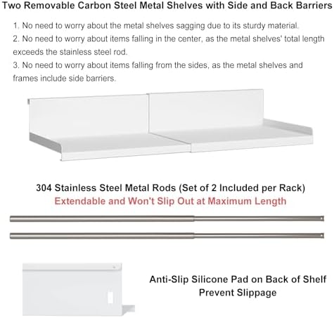 Expandable Under Cabinet Shelf Organizer with 0.94-Inch Thick Clips, Heavy Duty Extendable Under Shelf Storage Basket for Pantry or Laundry Room, White, 2 Pack, Interior: 5.7" H x 7.2" D - Image 4
