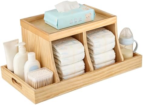 Three colors Diaper Organizer, Wooden Diaper Caddy Organizer, Changing Table Organizer, Diaper Storage Organizer, Nursery Baby Organization (Brown) by THREECOLORS