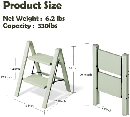 Taranta 2 Step Stool Foldable,Aluminum Step Ladder-FairylandGreen - Image 6