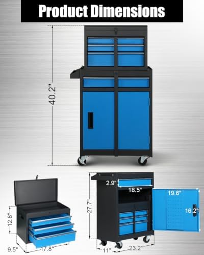Winado 4-Drawer Rolling Tool Chest, 2-in-1 Storage Toolbox, Blue & Black - Image 2