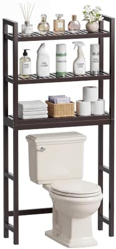 SMIBUY Bathroom Storage Shelf, Bamboo Over-The-Toilet Organizer Rack, Freestanding Toilet Space Saver with 3-Tier Adjustable Shelves (Dark Brown) by SMIBUY