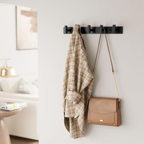 Black Wall Mounted Coat Rack – 5 T-Shaped Hooks on 16.5" Rail, (2 Pack) - Image 3