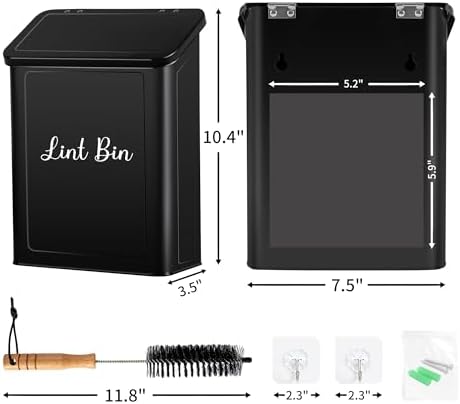 Metal Magnetic Lint Bin for Laundry Room, Wall Mounted Laundry Lint Bin with Lid & Lint Brush, Modern Farmhouse Laundry Room Decor - Image 5