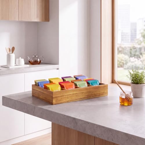 Acacia Wood Tea Bag Organizer with 8 Slots, Tea Bag Holder for Countertop - Image 7