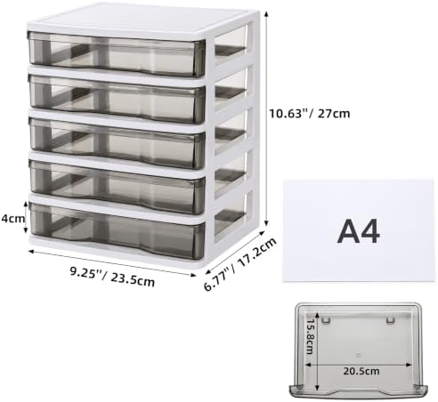 DEAYOU 5 Drawer Desktop Storage Bin Unit, Small Plastic Organizer, White Frame with Clear Drawer, Mini Container Case for Desk, Storing Craft, Accessory, Stationery - Image 3