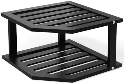 VERTORGAN 2 Tier Bamboo Plate Organizer,Corner Shelf for Kitchen(Black) by VERTORGAN