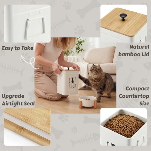 PERFNIQUE Cat Food Storage Container, Airtight Cat Treat Container with Bamboo Lid, Pet Food Storage for Kitchen Countertop, Treat Jars for Pets, Cat Food Container (White, with Spoon) - Image 4