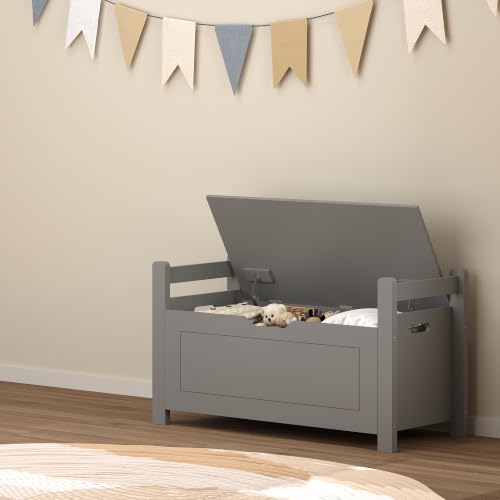 Storage Chest, Storage Bench with Cushion Seat, Toy Chest, Wooden Toy Box with 2 Safety Hinges, Shoe Bench, for Entryway, Living Room, Bedroom, Gray - Image 3