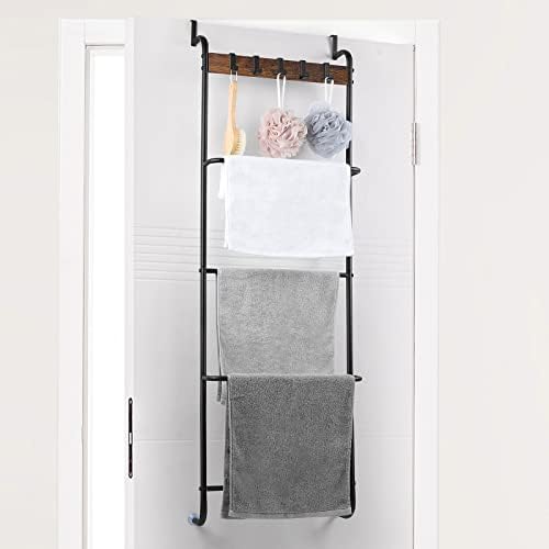 Over The Door Towel Rack Bathroom Behind Door Towel Holder with Hooks 5 Tier Over The Door Towel Bar Hanger Organizer for Bathroom Bedroom Bathroom Accessories, Metal (Black) by BTY