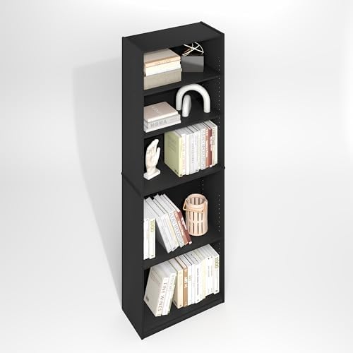 Furinno Jaya Simply Book Shelf, 5-Tier Bookshelf, Bookcase with Adjustable Shelves, 9.5 x 24.5 x 71.2, for Living Room, Bedroom, Home Office, Darkwood by Furinno-FitsYourSpaceFitsYourBudget
