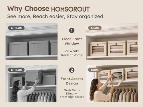 Homsorout Large Closet Storage Organizer - Clothes Storage Bins with Handles & Window, Collapsible Decorative Boxes with Lids, Fabric Containers for Living Room, Dorm, 2 Pack, Beige - Image 2