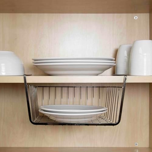 Under Shelf Steel Wire Basket Hanging Storage by Home Basics | Space Saver Slide-On Shelf Basket for Pantry, Cabinets, Closet - No Hardware Needed - Black Onyx - Image 6
