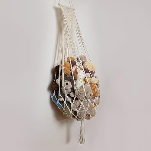 Amdermi Stuffed Animal Net or Hammock Wall Hanging Net Over Door Organizer for Stuffies Plush Toy Storage Boho Macrame Toy Display Nursery Bedroom Decor Stuffy Animal Toy Organizer (Cream) - Image 4