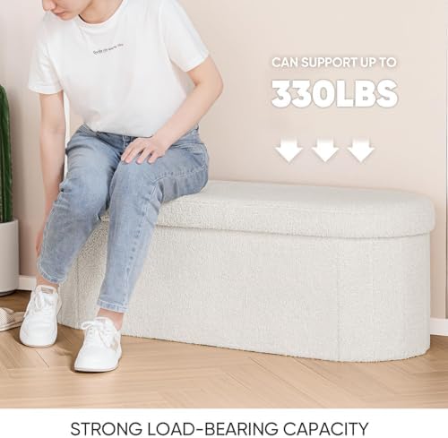 B FSOBEIIALEO 43.3" Sherpa Ottoman with Storage for Living Room,Cream White - Image 5