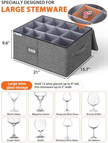 punemi Large Wine Glass Storage Box for Martini, Hard Shell Moving box - Image 2