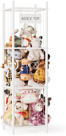 SpaceAid Stuffed Animal Storage Organizer, Wood Animals Zoo Toy Plushies Storage Holder, Large Capacity Plush Toy Cage for Playroom Organization, 15.8" Wide, White by SpaceAid